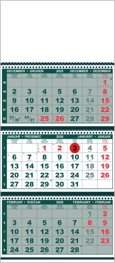 TRIDELNI STENSKI KOLEDAR - spiralni