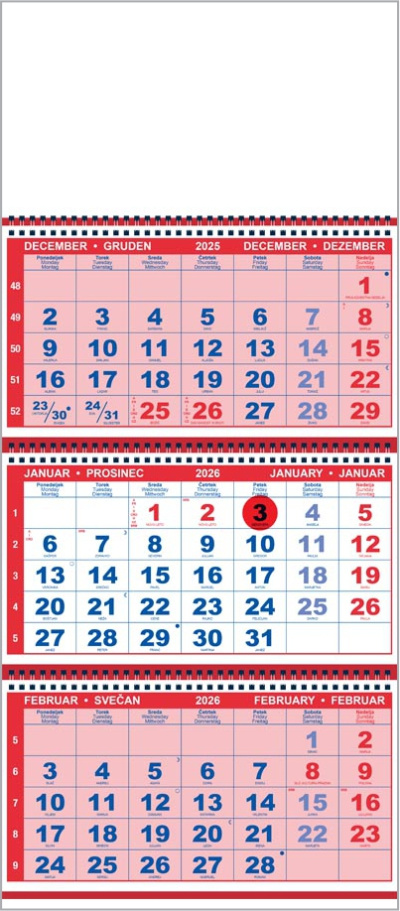 TRIDELNI STENSKI KOLEDAR - spiralni